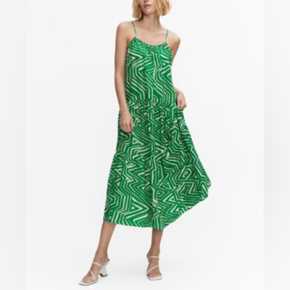 Mango Vibrant Green Geometric Midi Dress - Picture 1 of 9